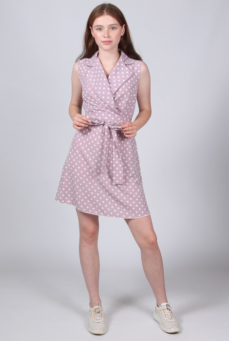Сукня жіноча Актуаль 119 горох білий софт бузкова