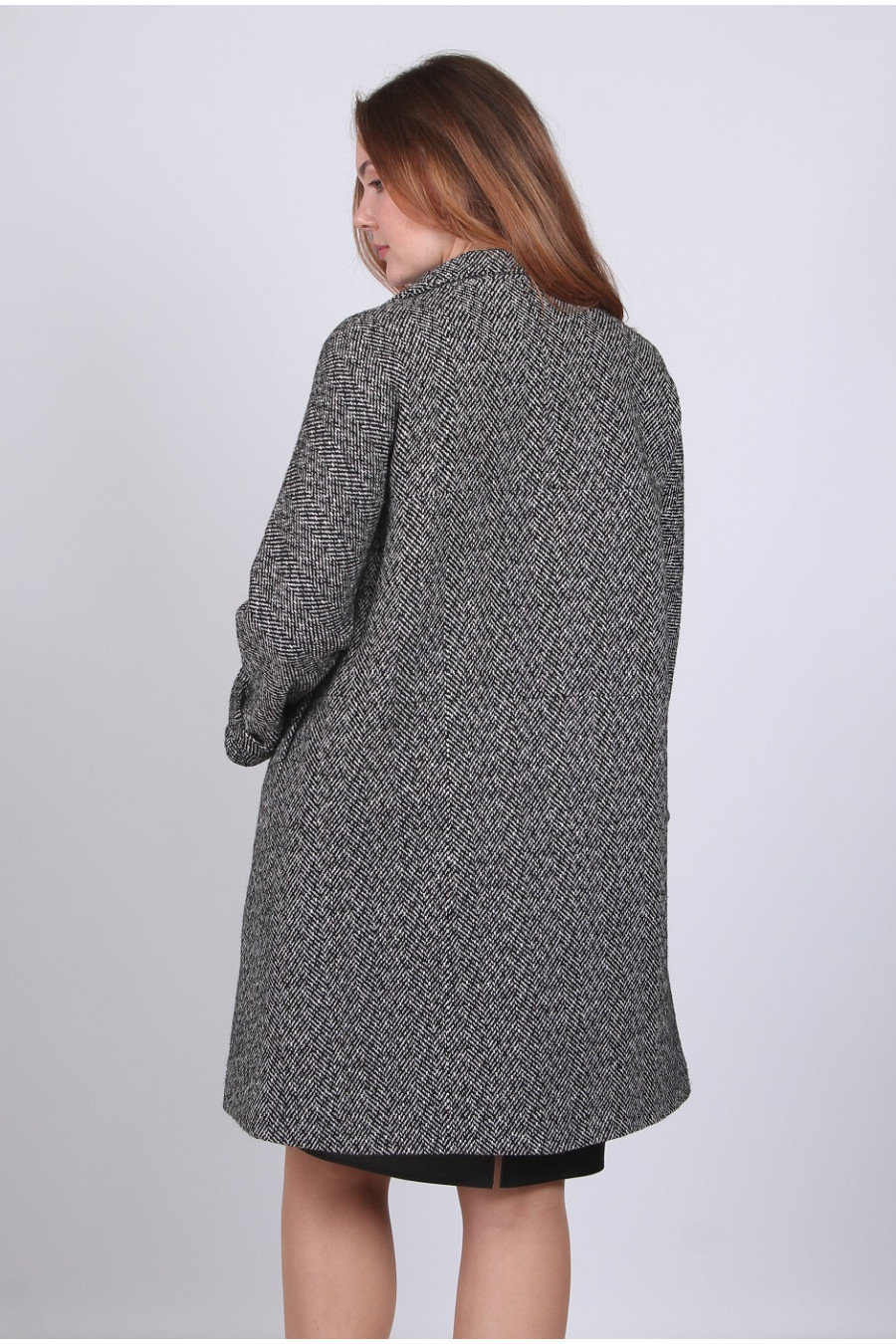 Пальто женское Актуаль 92255 елочка твид серое