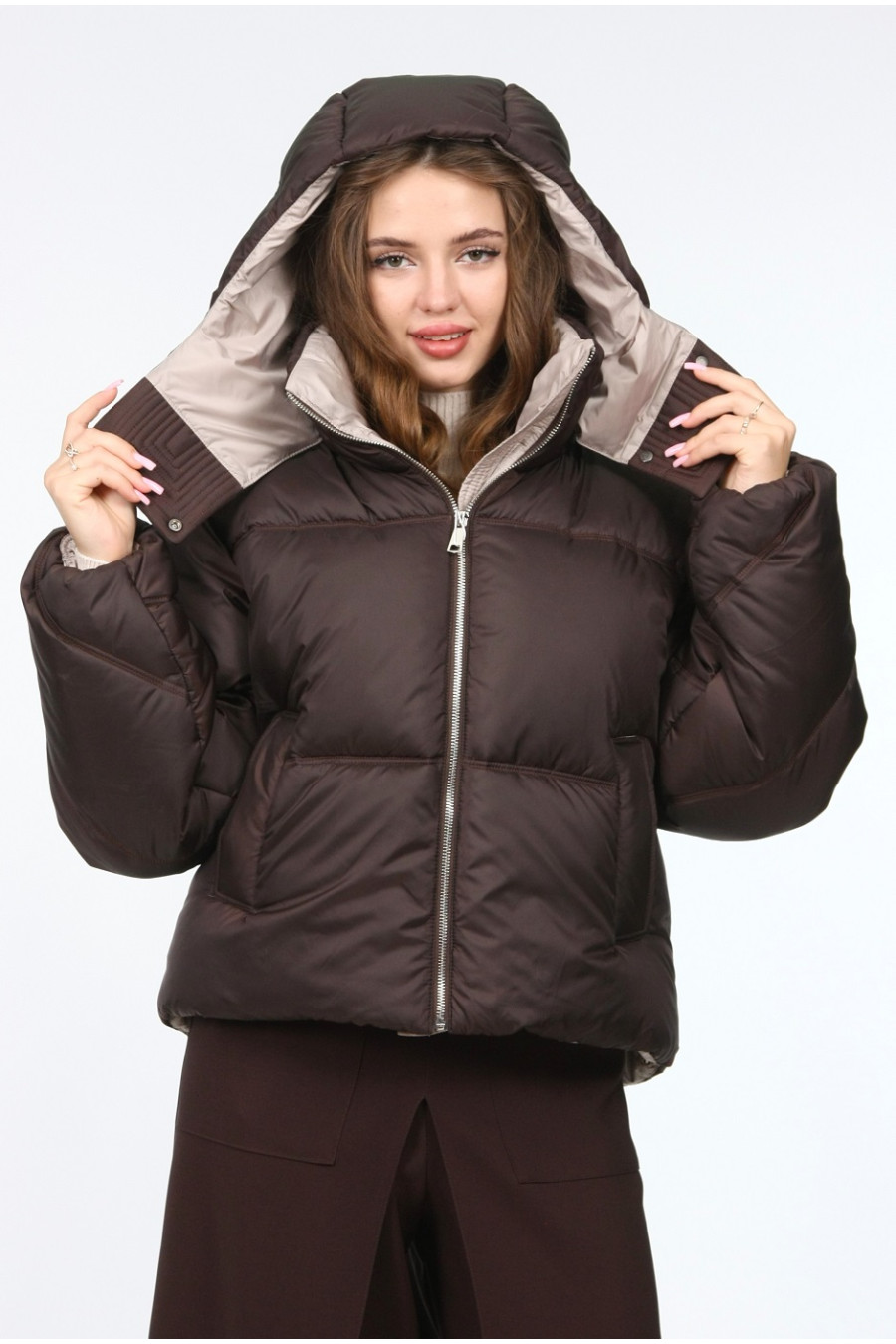 Куртка короткая Актуаль 907 беж плащевка коричневый