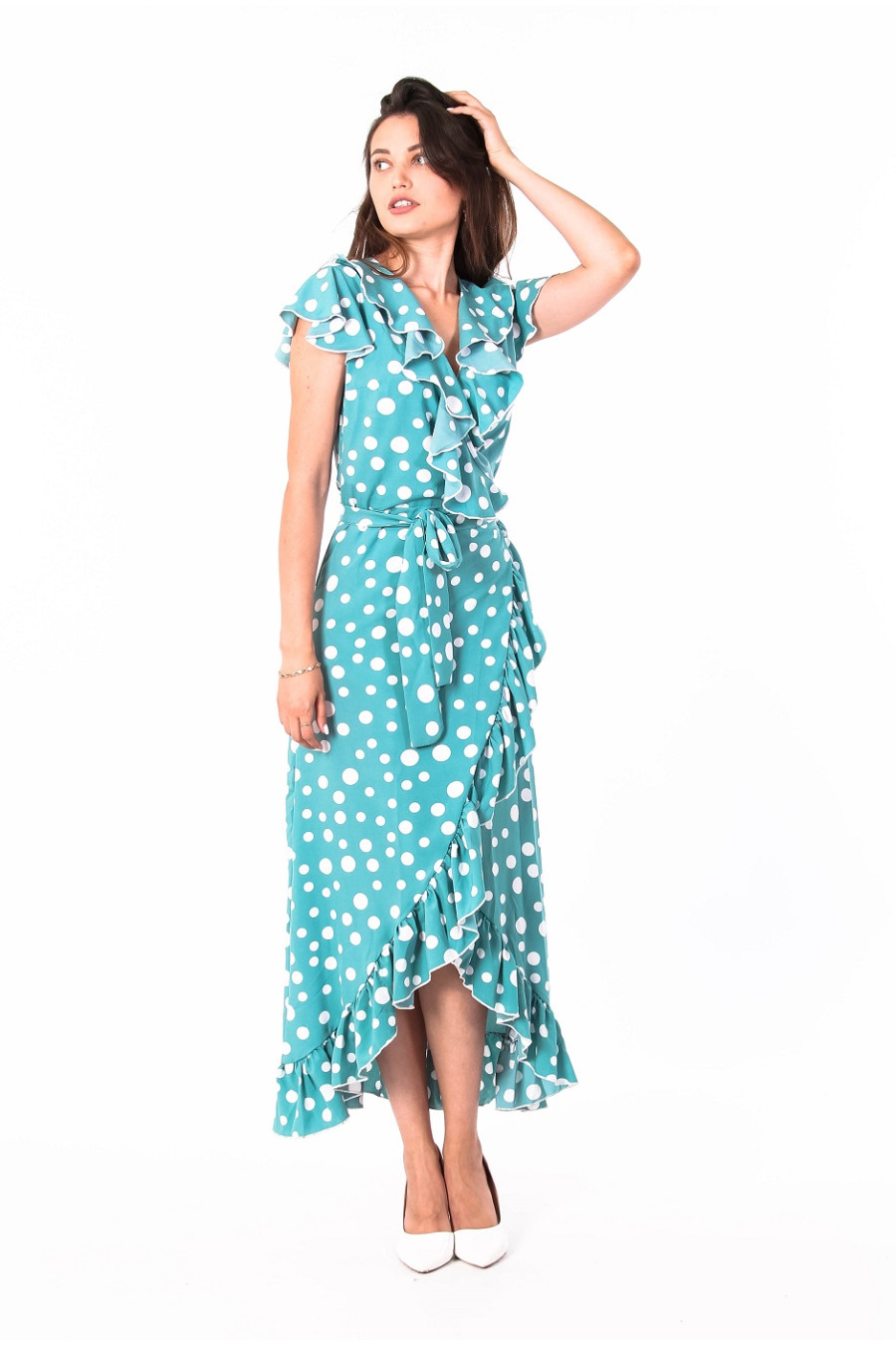 Сукня літня жіноча Актуаль 9103 горох білий софт м'ятна