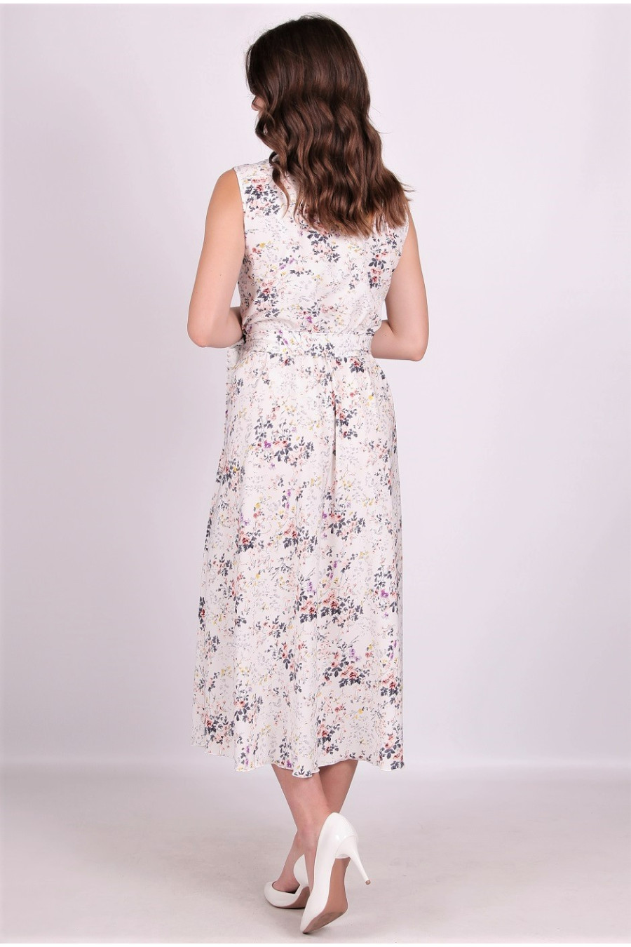 Сукня подовжена жіноча Актуаль 385 квіти сірий софт біла